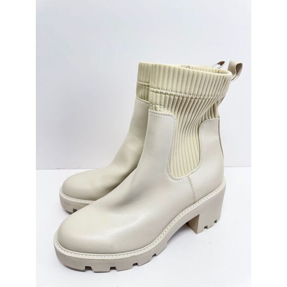 Bar III Boots Cream Chunky Heel Size 10 Womens Ribbed Ankle Booties Side Zip - Picture 2 of 9